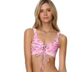 Deals ⌛ Maaji 👙 Bikini Tops Rainbows Danzel Lace Up Bralette 👙 Bikini Top Women's 🌟